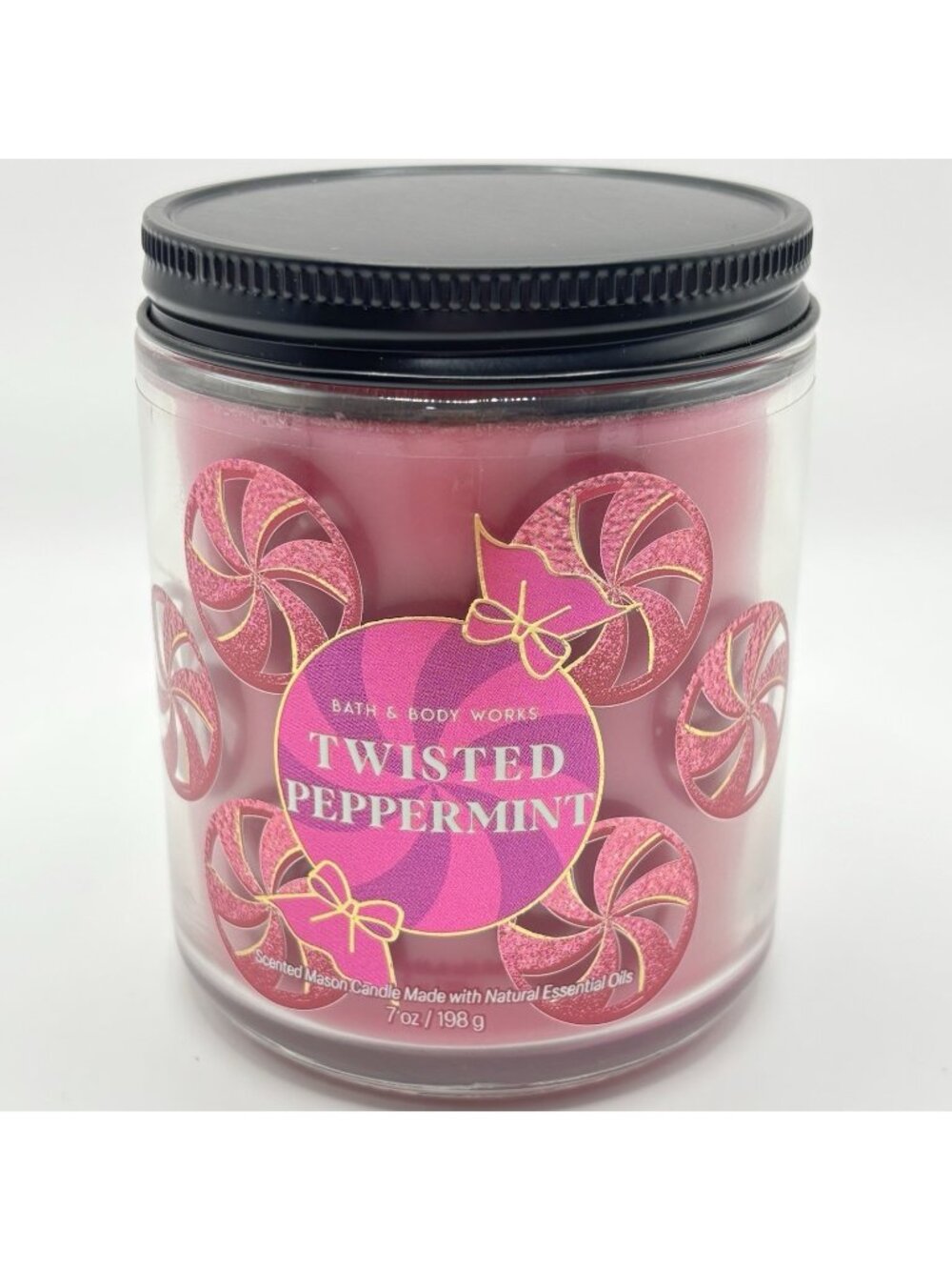 Bath & Body Works Twisted Peppermint Single Wick Candle 7 oz Mason Jar Christmas
